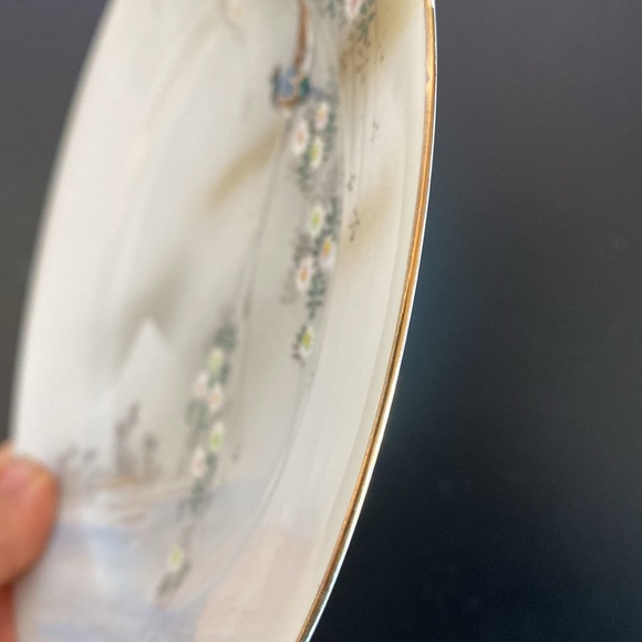 VINTAGE Hand Painted Japanese Mt Fuji Nature Bird Floral Porcelain 7.25" Plate - Picture 8 of 11